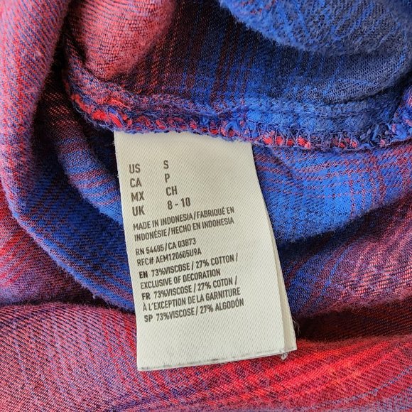 American Eagle Vintage Boyfriend Plaid Top PS Button Shirt Blue Red Flannel - Picture 14 of 16